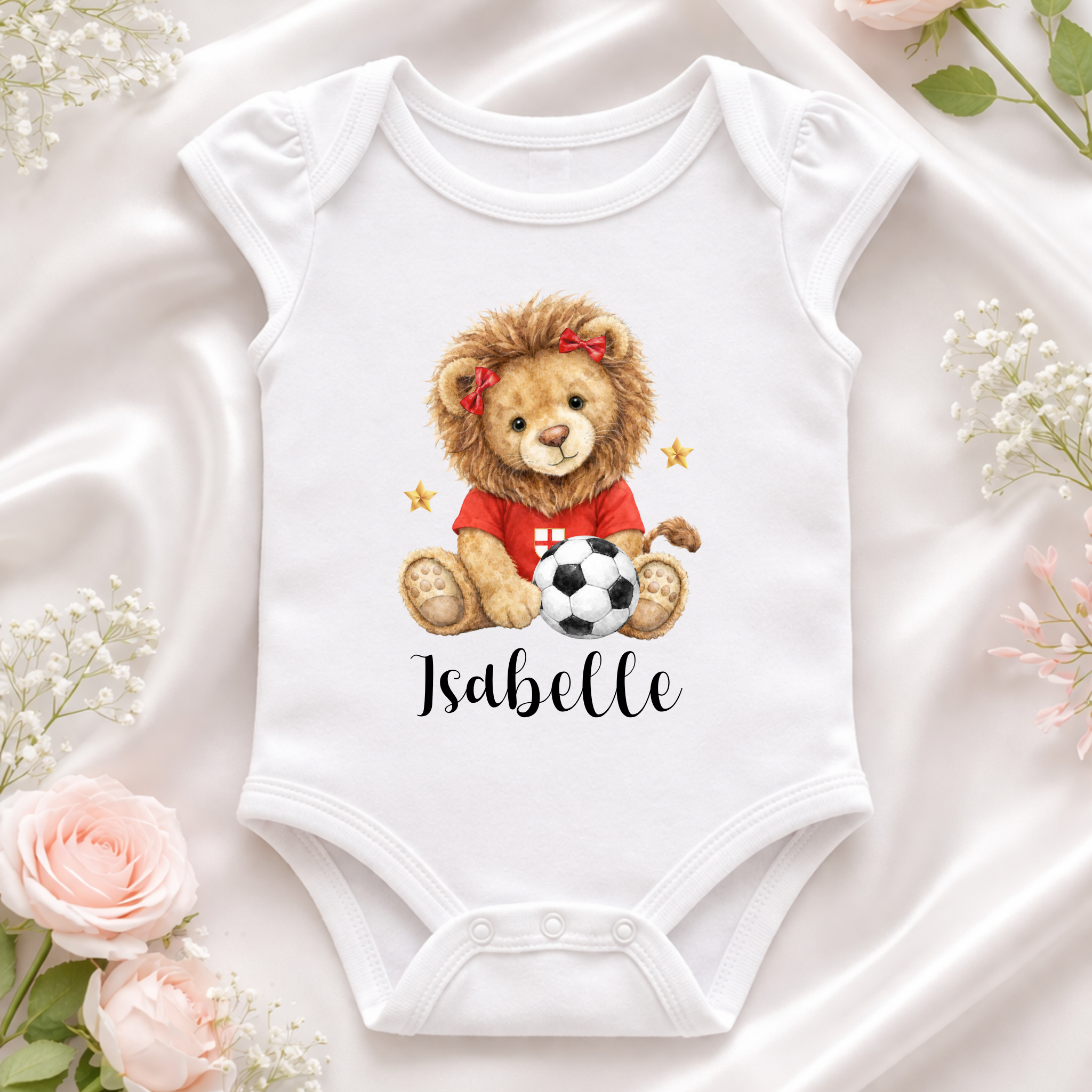 Adorable Personalised Little England Bear with Bows Baby Vest