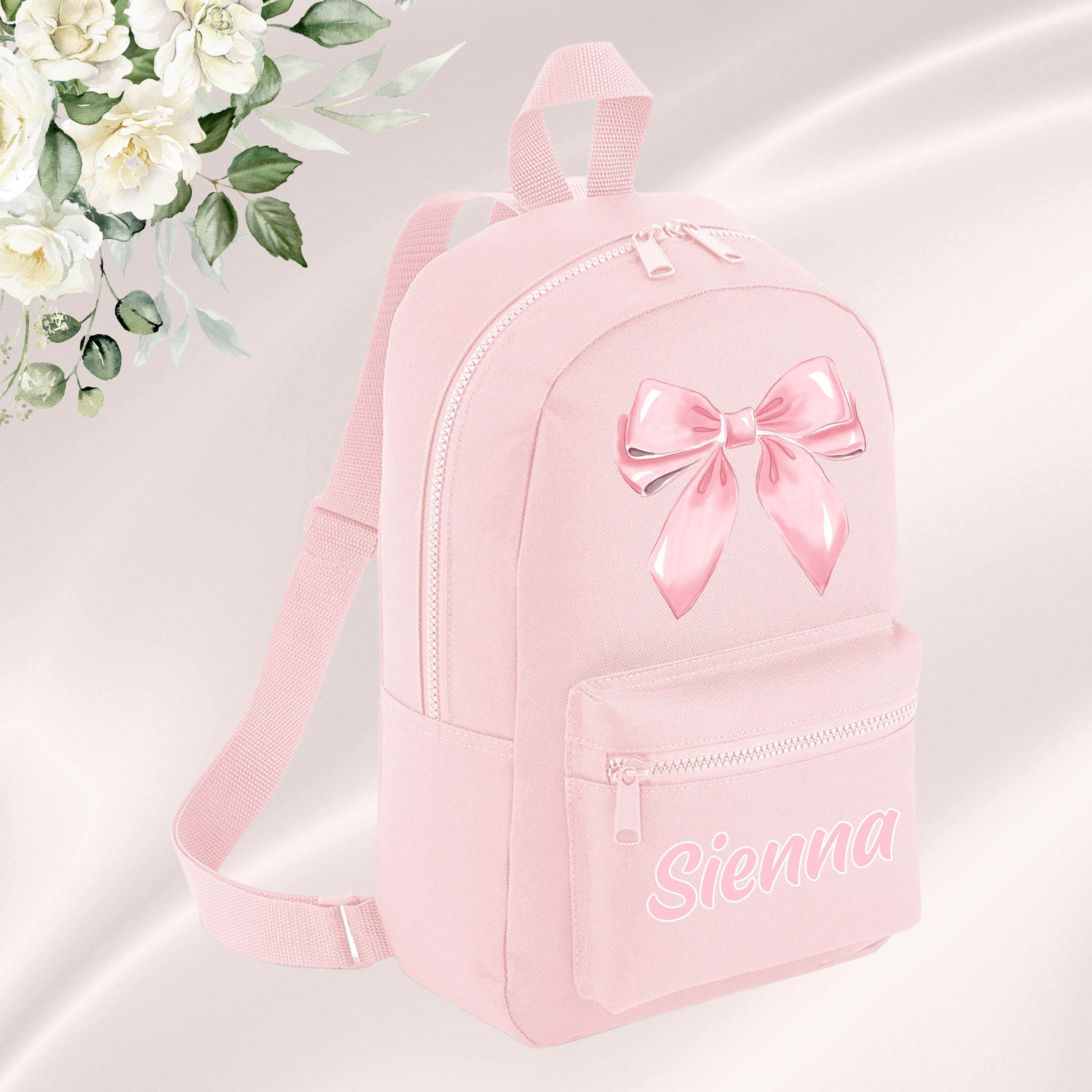 Personalised Pink Bow Mini Backpack