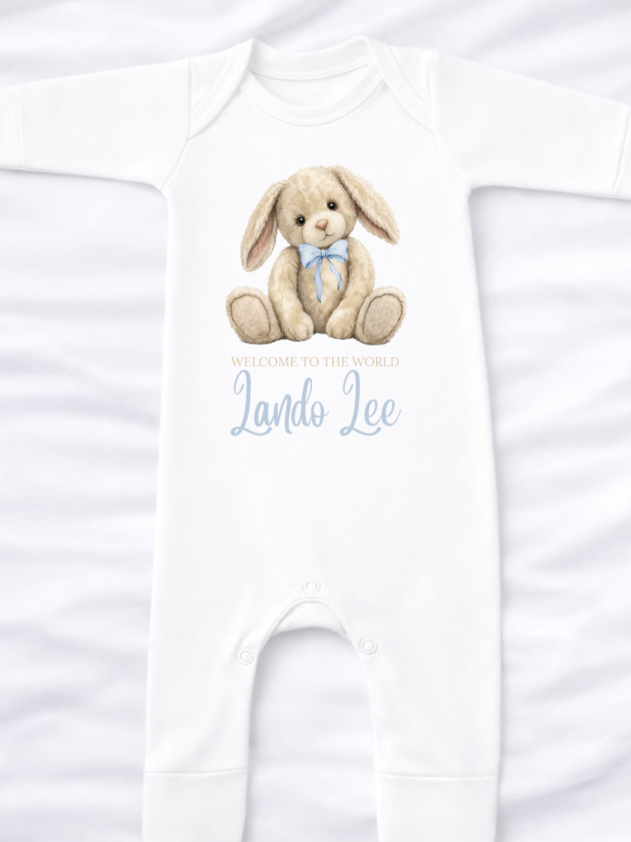 Personalised Welcome To The World Baby Grow Blue